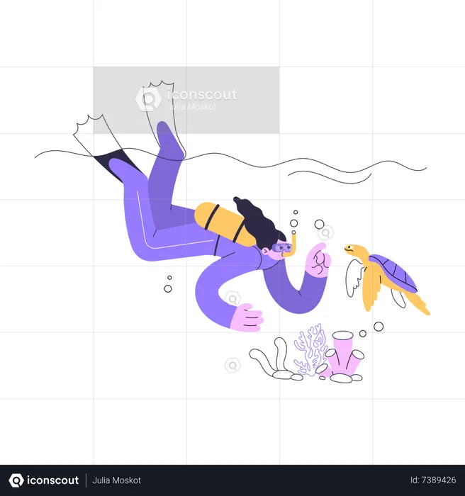 Girl Enjoying Scuba Dive  Illustration