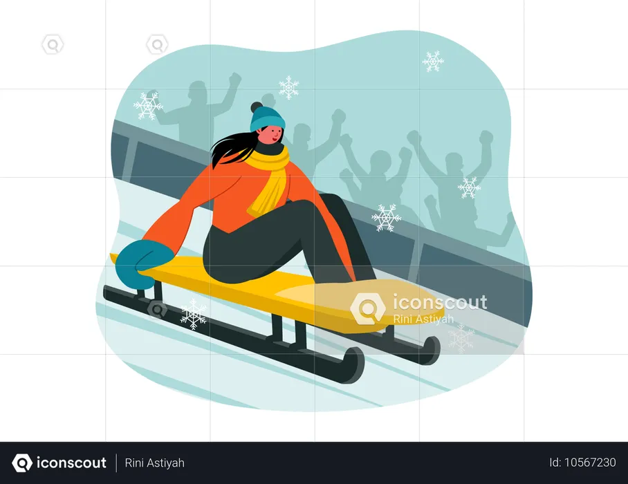 Girl enjoying sledding ride in snow  Illustration