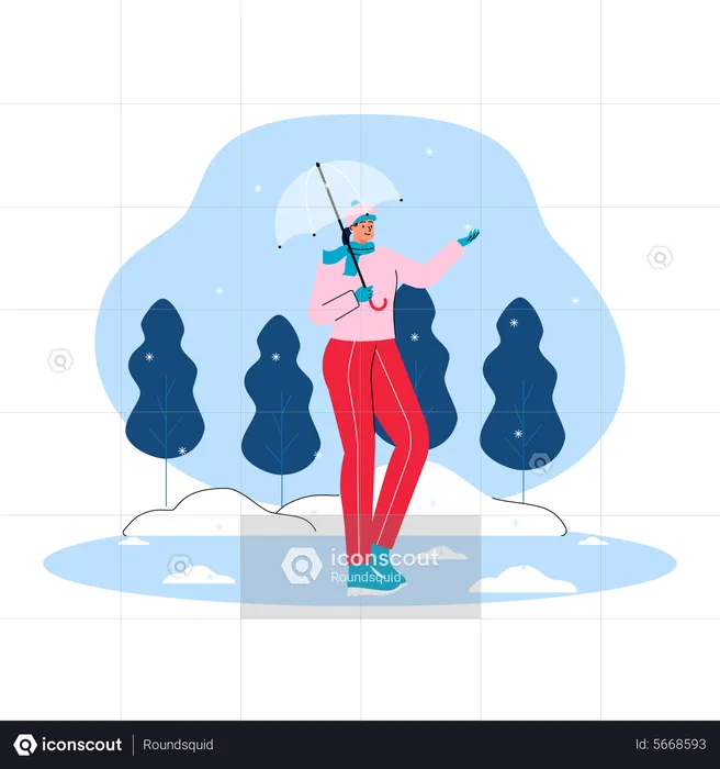 Girl enjoying snow rain  Illustration