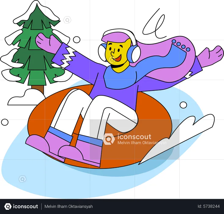 Girl enjoying Snow Slide  Illustration