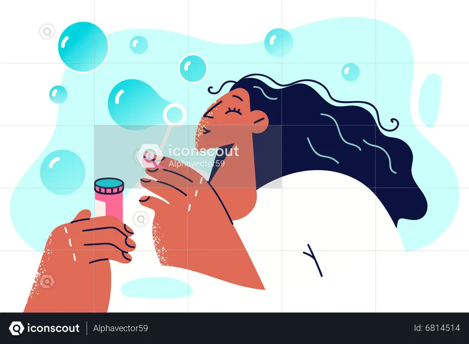 Girl enjoying soap bubble  Illustration