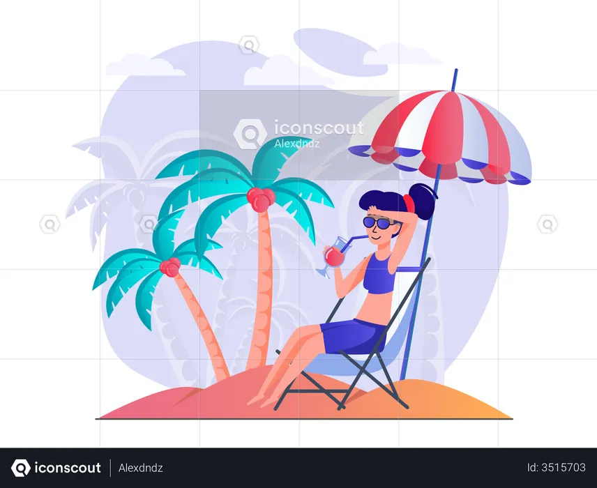 Girl enjoying summer at the beach  Illustration