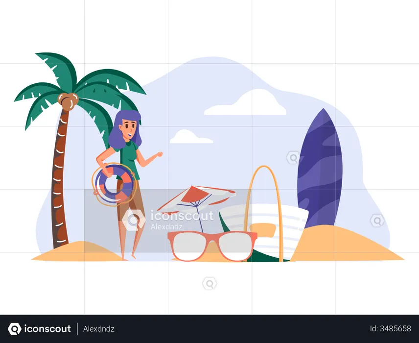 Girl enjoying summer vacation  Illustration