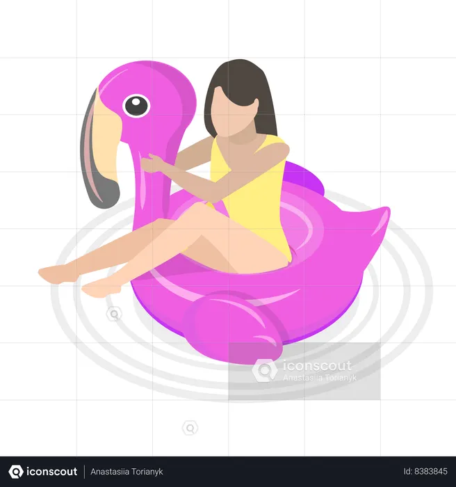 Girl enjoying summer vacation by sitting in pool  Illustration