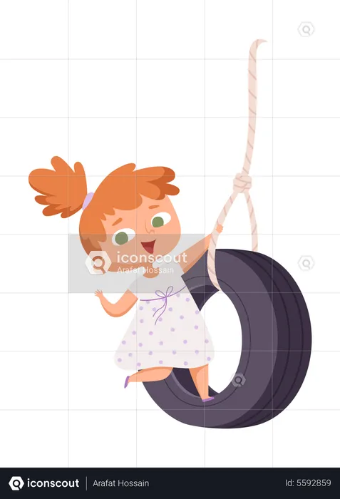 Girl enjoying tire swing  Illustration