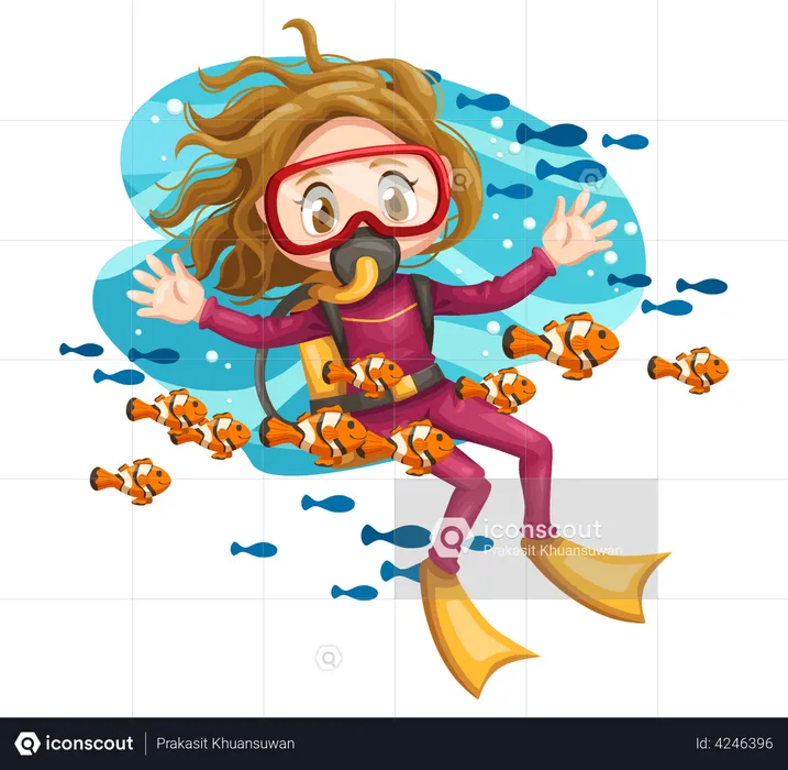 Girl enjoying underwater dive  Illustration