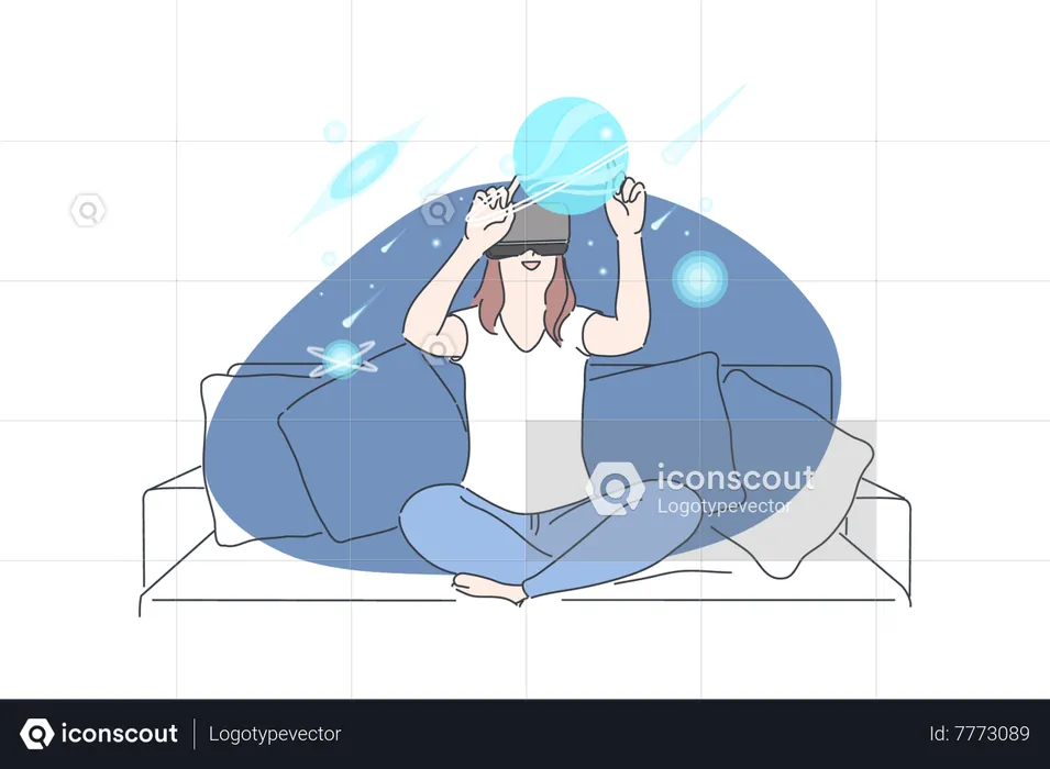 Girl enjoying virtual galaxy  Illustration