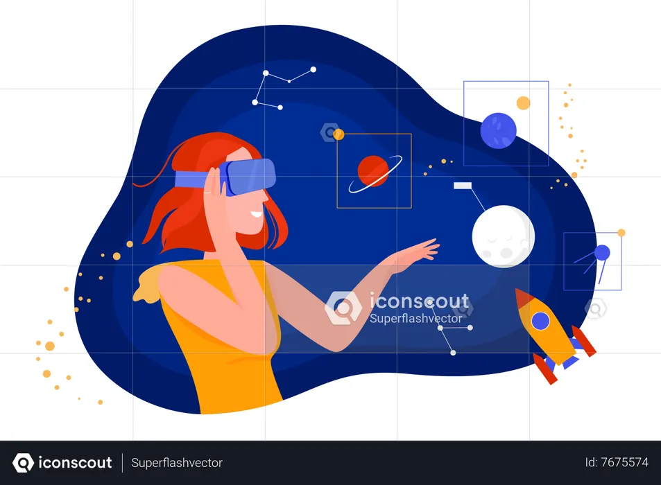 Girl enjoying virtual galaxy  Illustration