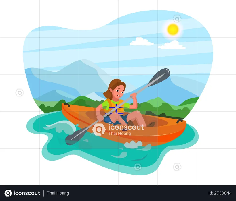 Girl enjoying water rafting  Illustration