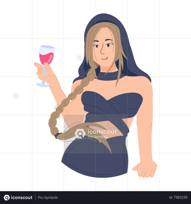 Girl Enjoying Wine  Illustration