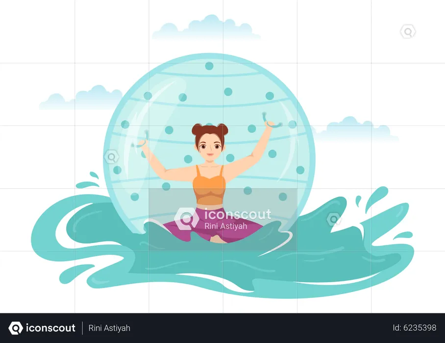 Girl enjoying zorbing  Illustration