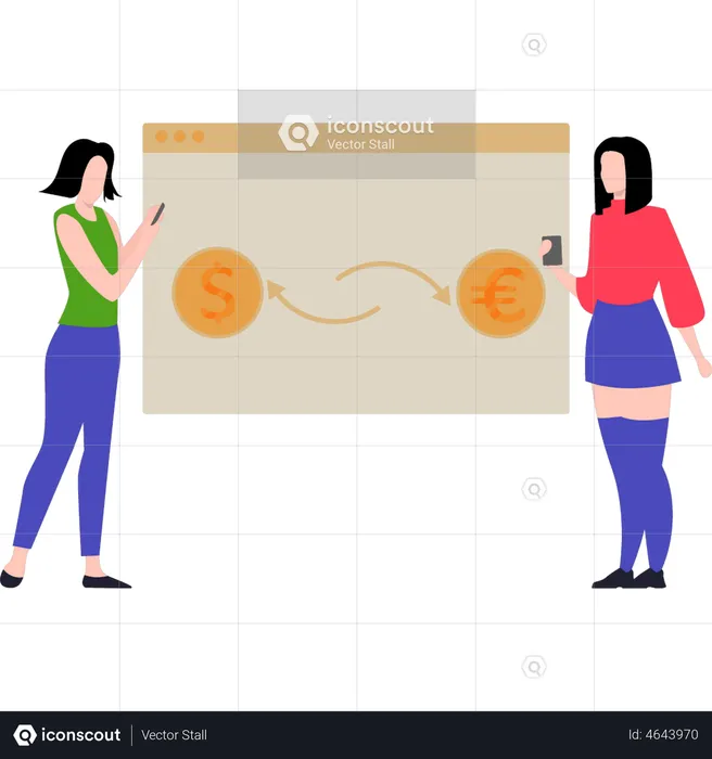 Girl exchanging Dollar with Euro  Illustration