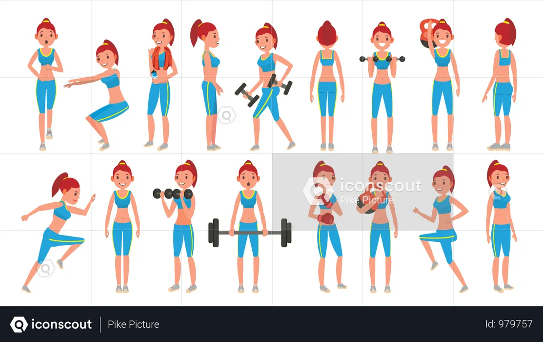 Girl Exercising With Different Pose  Illustration