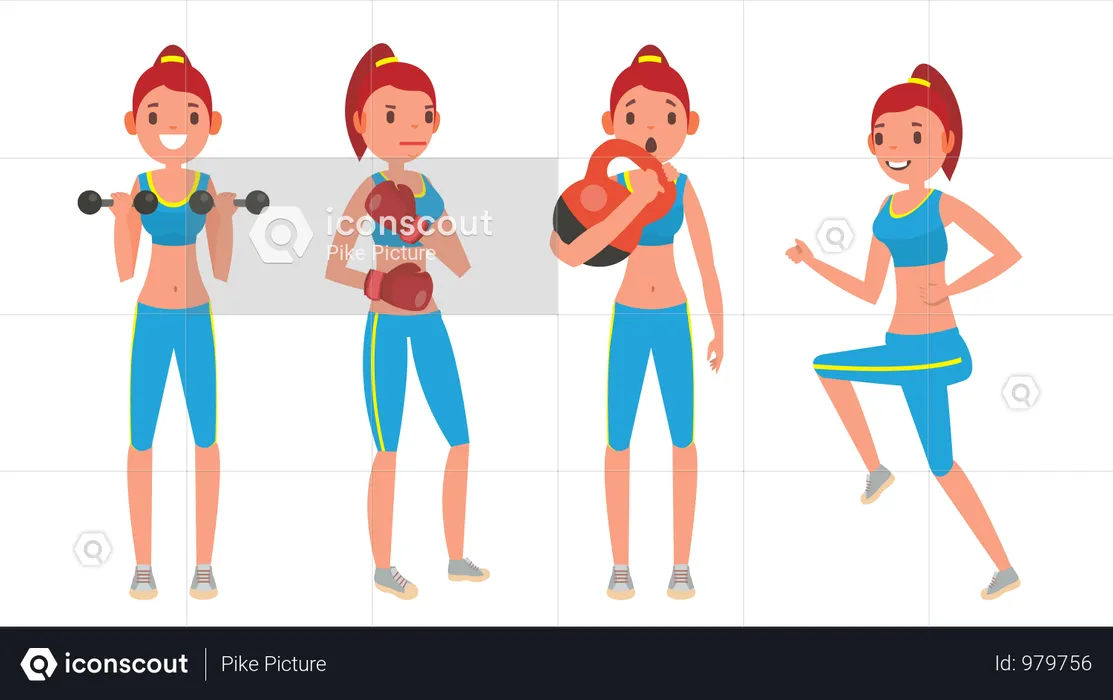 Girl Exercising With Different Pose  Illustration