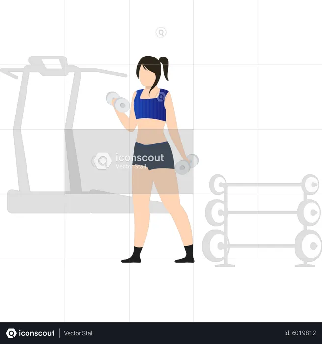 Girl exercising with dumbbells  Illustration