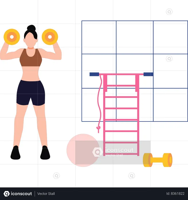 Girl exercising with dumbbells  Illustration