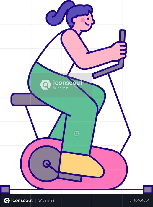 Girl exercising with gym cycle  Illustration