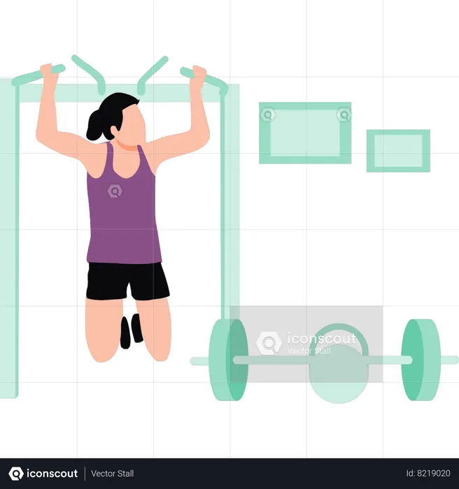 Girl exercising with gym equipment  Illustration