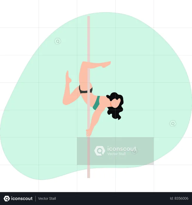 Girl exercising with pole  Illustration