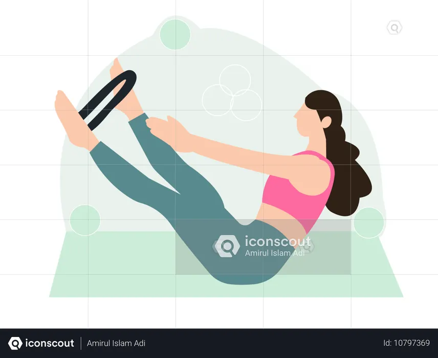 Girl exercising with resistance band  Illustration