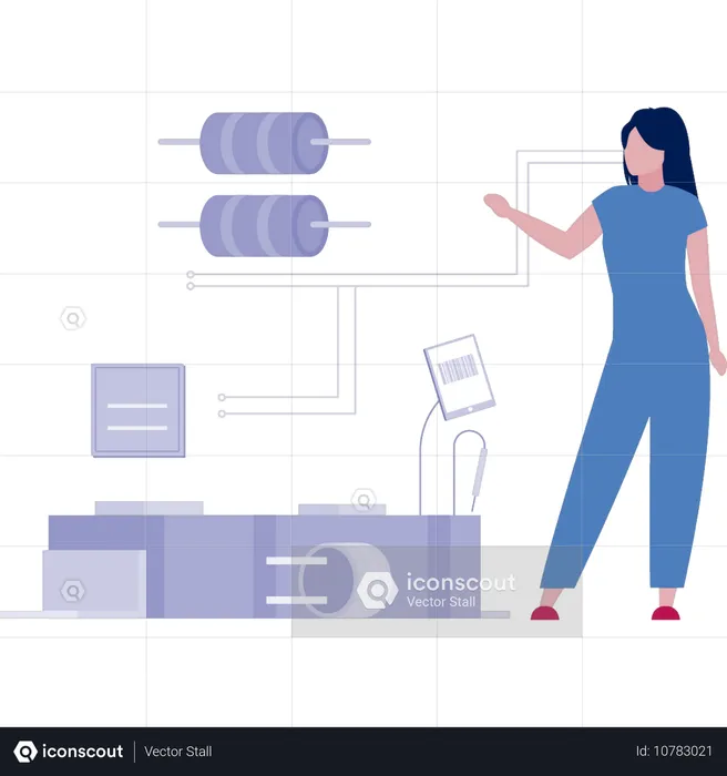 Girl explaining AI data server analyst  Illustration