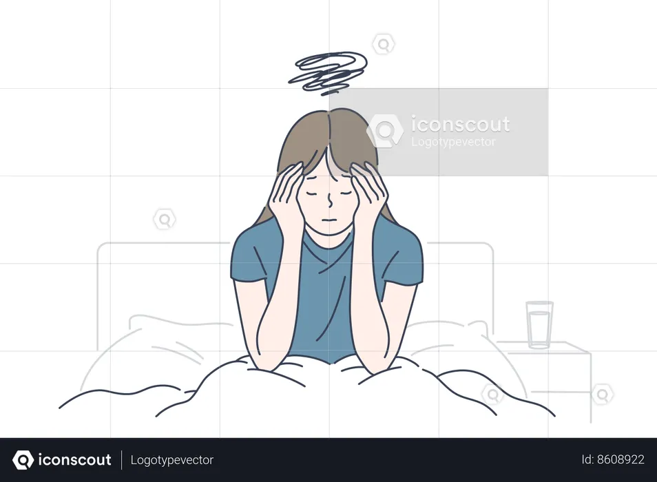 Girl faces migraine problem  Illustration