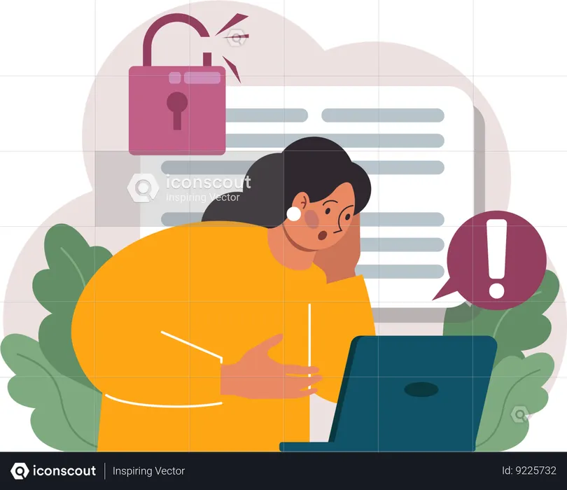 Girl facing cyber attack  Illustration