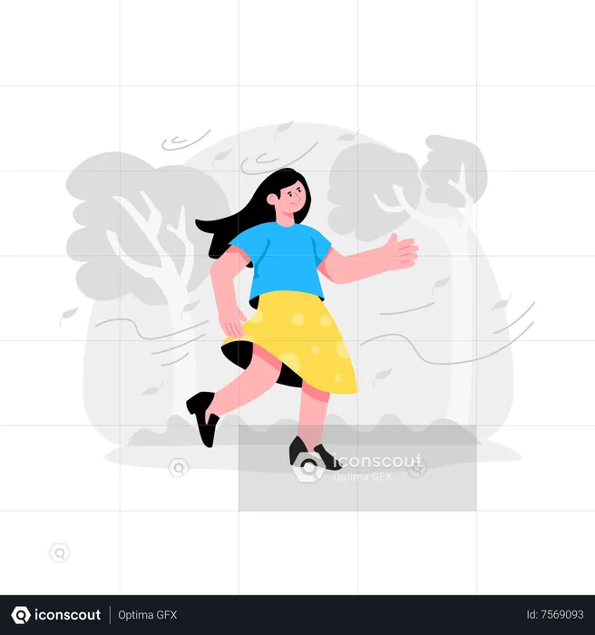 Girl facing Heavy Wind  Illustration