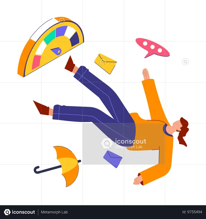 Girl fall down while working on Risk management  Illustration