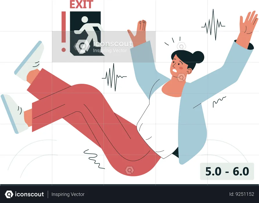 Girl falling down during earthquake  Illustration
