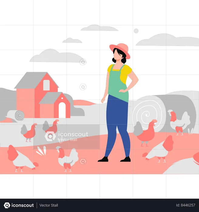 Girl feeding hens  Illustration