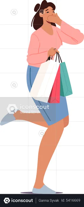 Girl feeling happy after shopping  Illustration