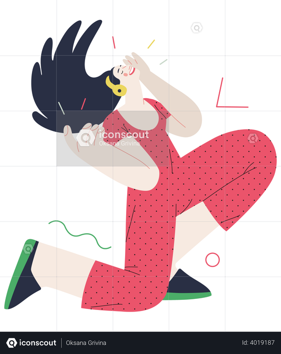 Girl feeling happy while listening to music Illustration