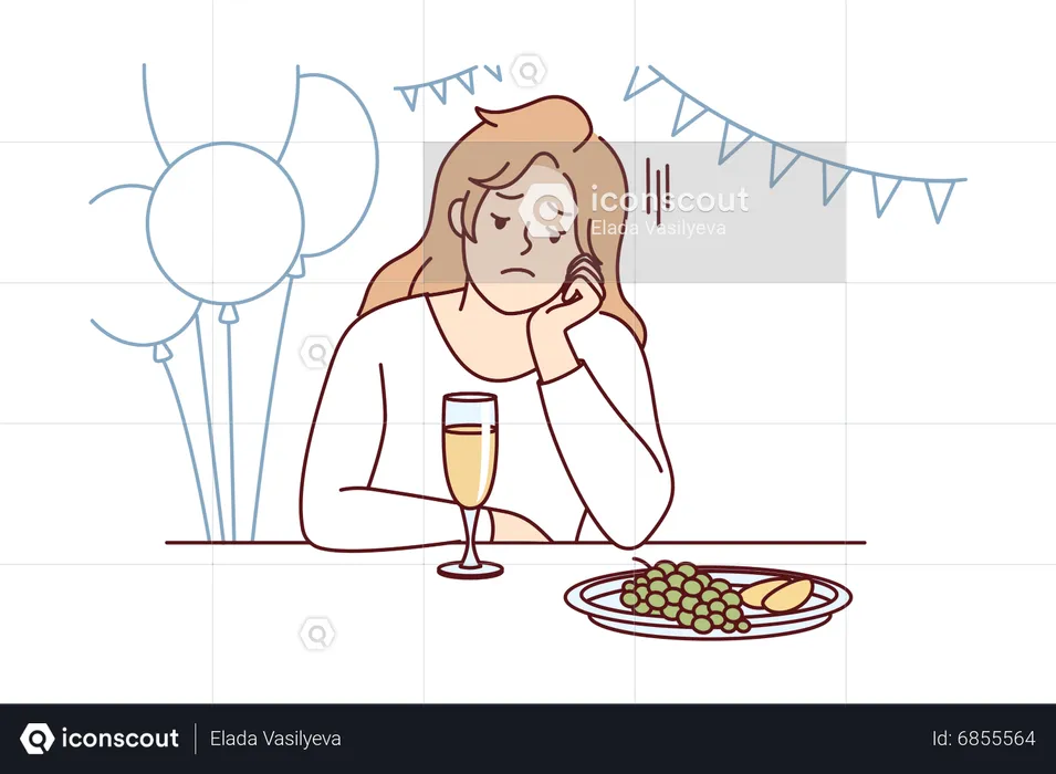 Girl feeling lonely at party  Illustration