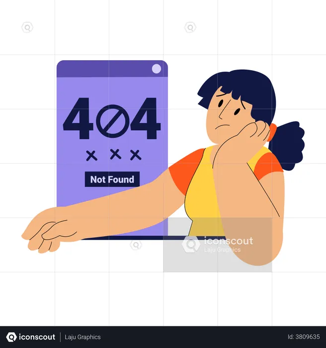 Girl feeling sad due to page not found error  Illustration