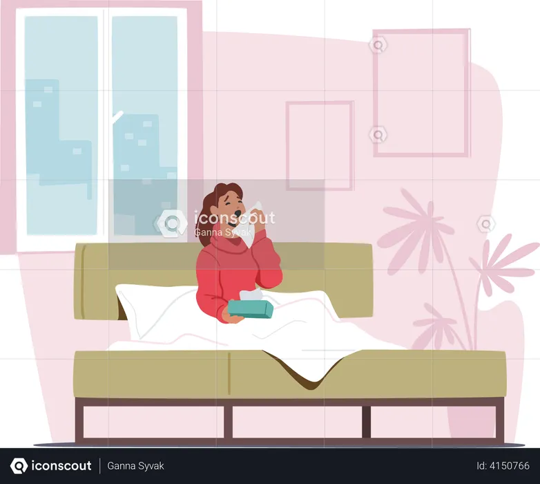 Girl feeling sick having viral infection  Illustration