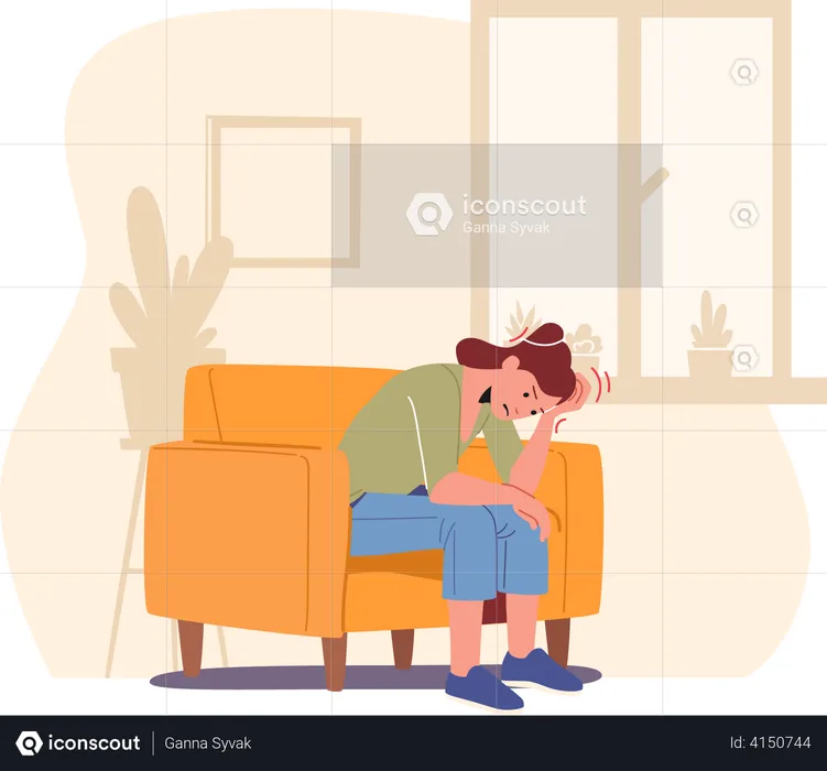Girl feeling worried and Sitting on Armchair  Illustration