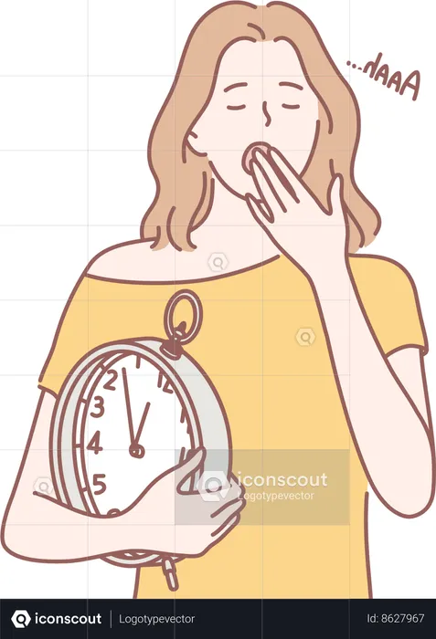 Girl feels sleepy at early morning  Illustration