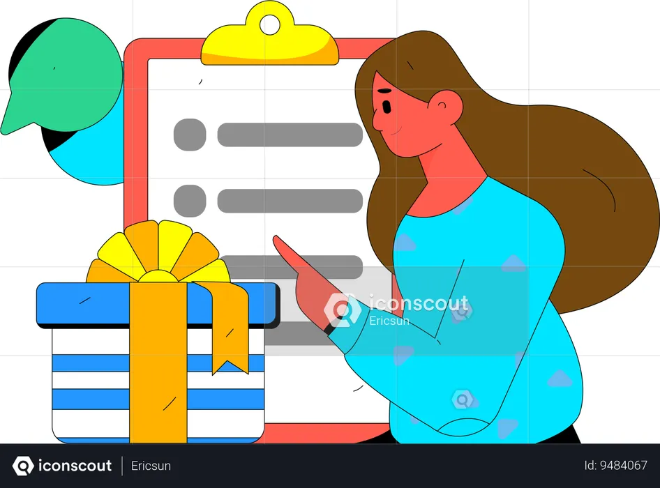 Girl filling feedback form and getting reward  Illustration