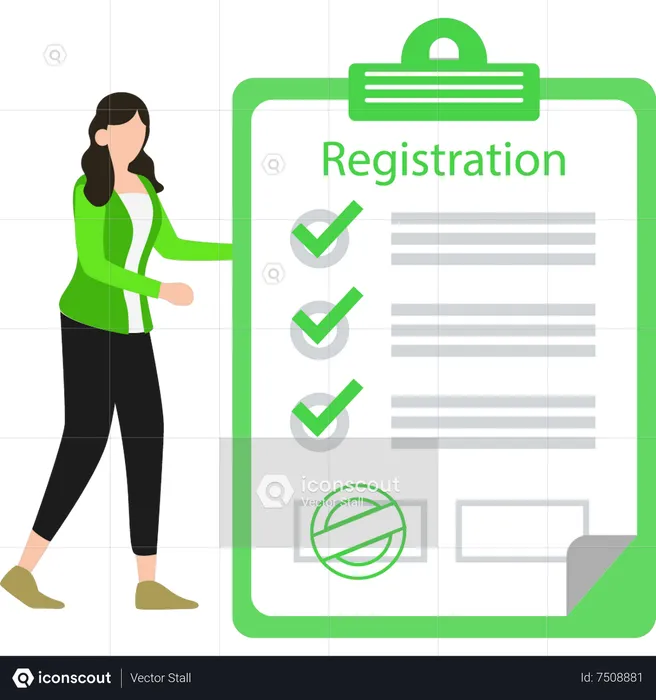 Girl filling registration papers  Illustration