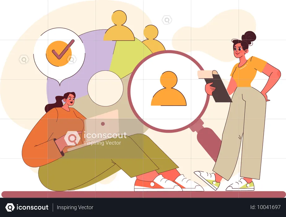 Girl find customer while making marketing report  Illustration