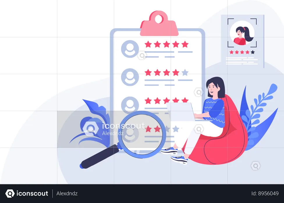 Girl finding best employee profile  Illustration