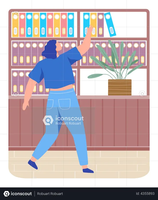 Girl finding book in library  Illustration