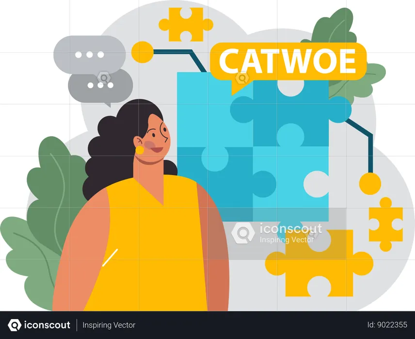 Girl finding catwoe puzzle  Illustration