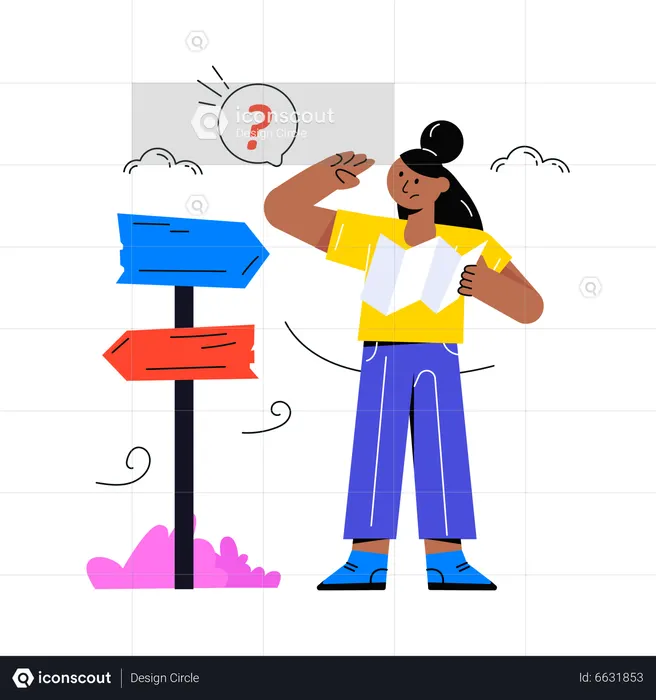 Girl Finding Direction using direction guideline  Illustration