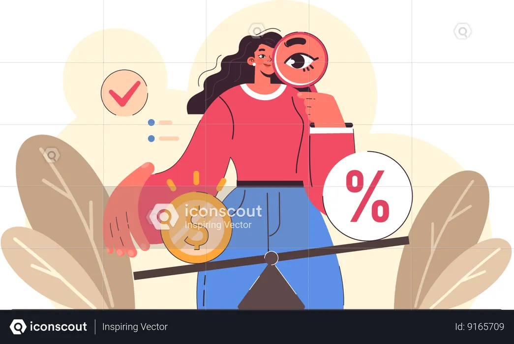 Girl finding financial balance  Illustration