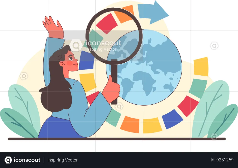 Girl finding globe analysis  Illustration