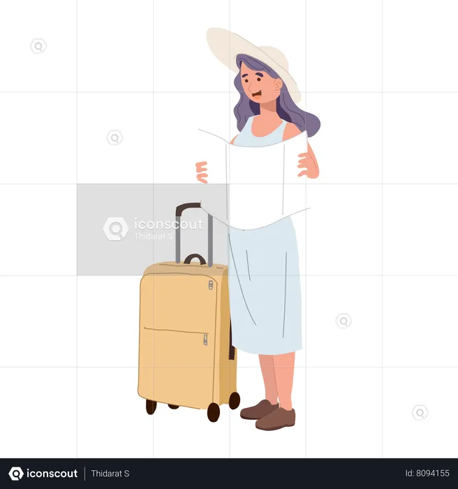 Girl finding location in map  Illustration