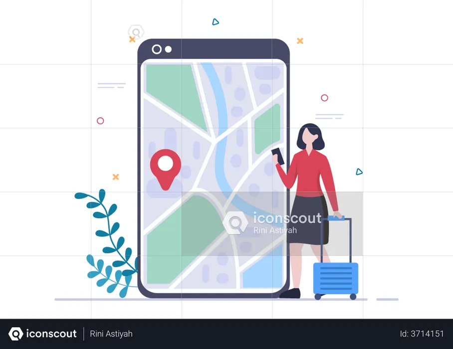 Girl finding location on mobile  Illustration