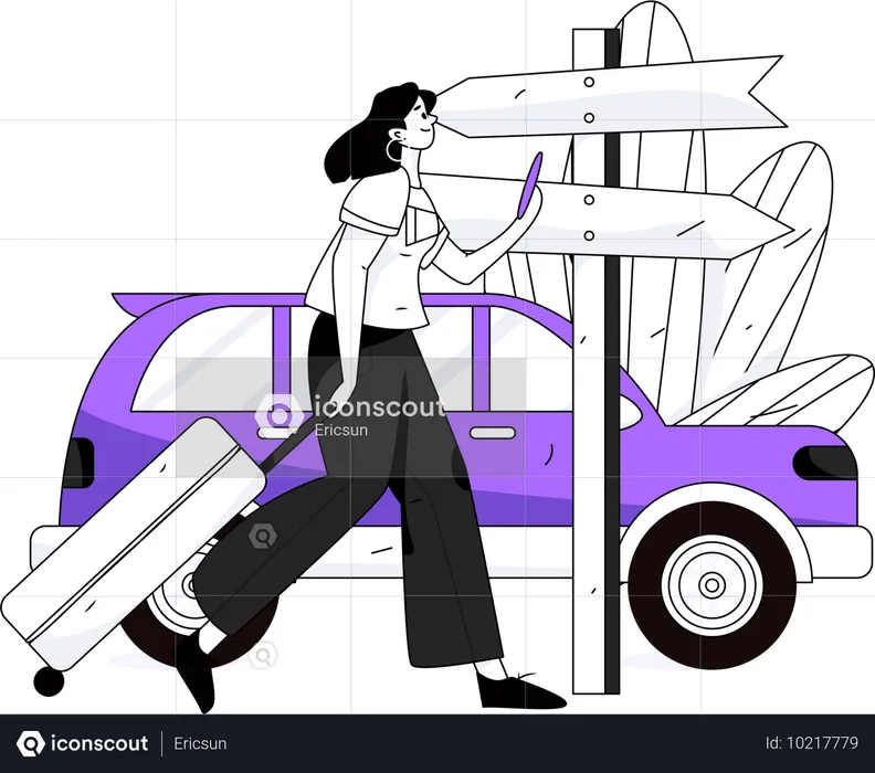 Girl finding location using mobile  Illustration